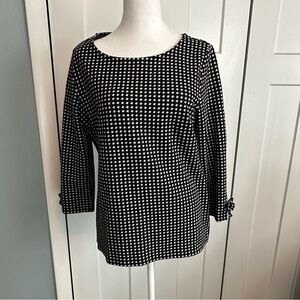 Talbots Black and White Knit Shirt/Sweater with 3/4 Sleeve and Bow Detail - M